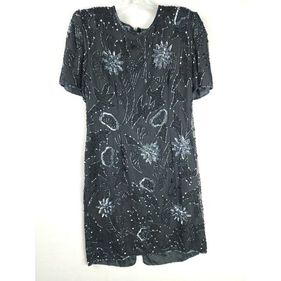 Robert Anthony Sequined Beaded Lined 100% Silk Dress Petite 12 - Picture 1 of 8